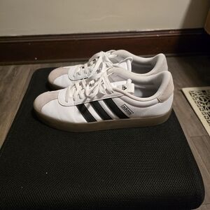 Adidas White Sneakers with Black Stripes